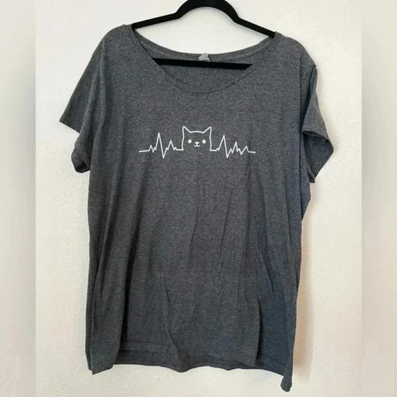 Instant Message cat design T-shirt, sz 1X, short sleeve, scoop neck, used. - Picture 1 of 2